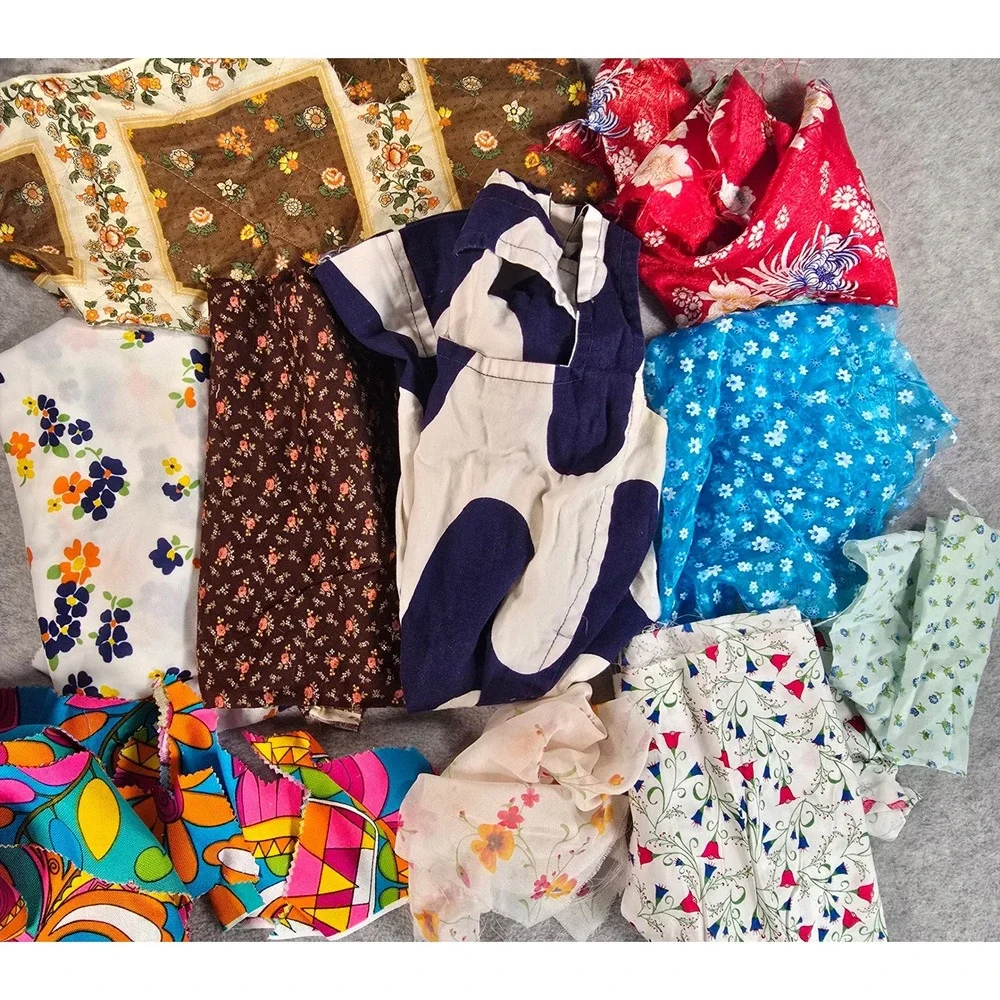 Vintage Fabric Scrap Lot 13lb Floral Lace Mod Retro Cotton Mixed Prints & Sizes